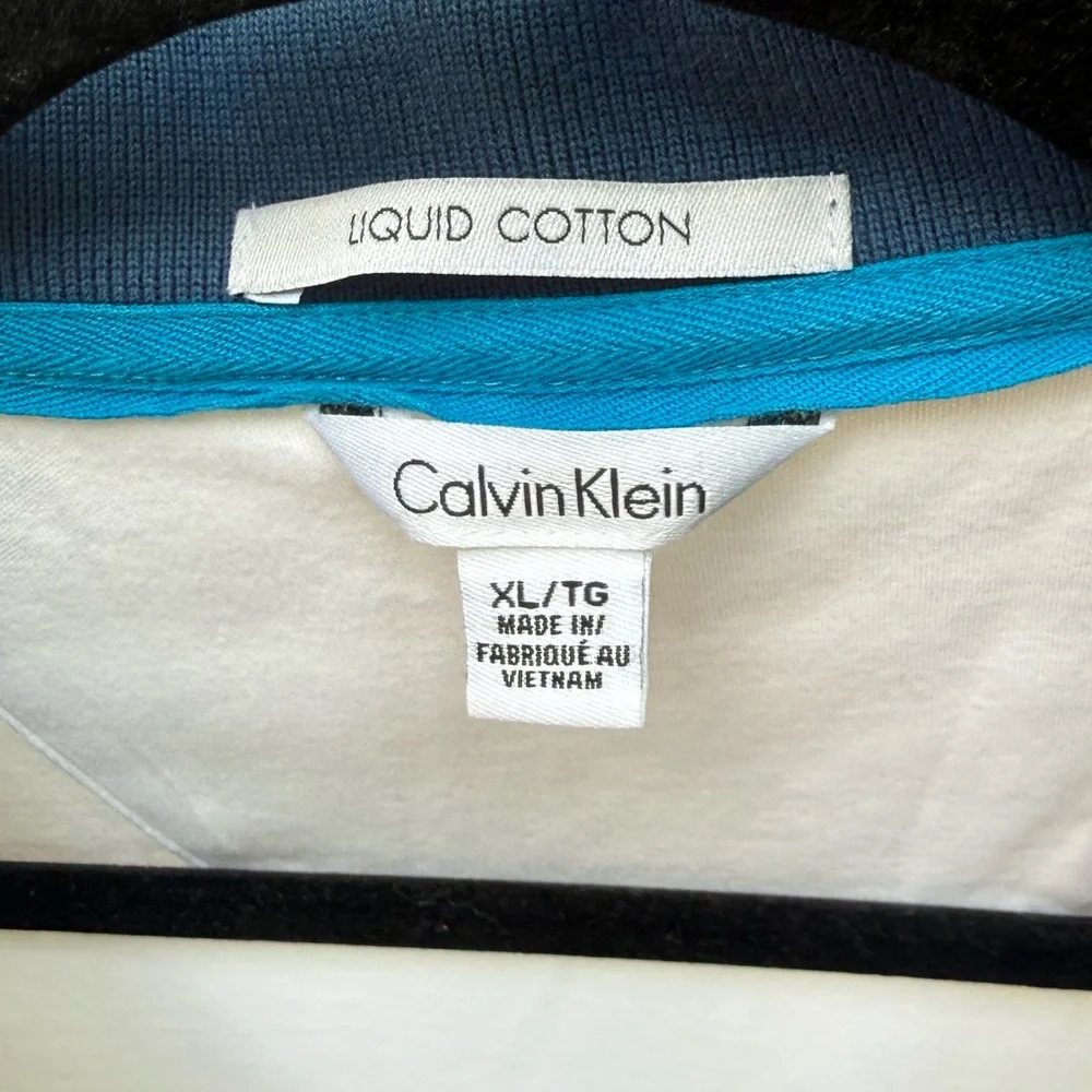 Calvin Klein Liquid Cotton White & Blue Stripes Polo Shirt, Size XL/TG